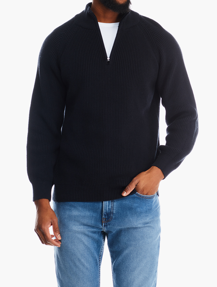 MyRunway | Shop Woolworths Navy Chunky Knit Quarter Zip Pullover